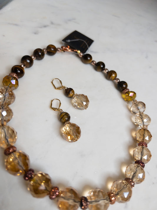 Cognac Crystal Necklace Set